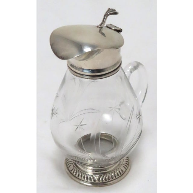 Mid 20th Century Vintage Mid Century Sterling Silver & Hand Cut Crystal Decorated Syrup Pitcher For Sale - Image 5 of 13