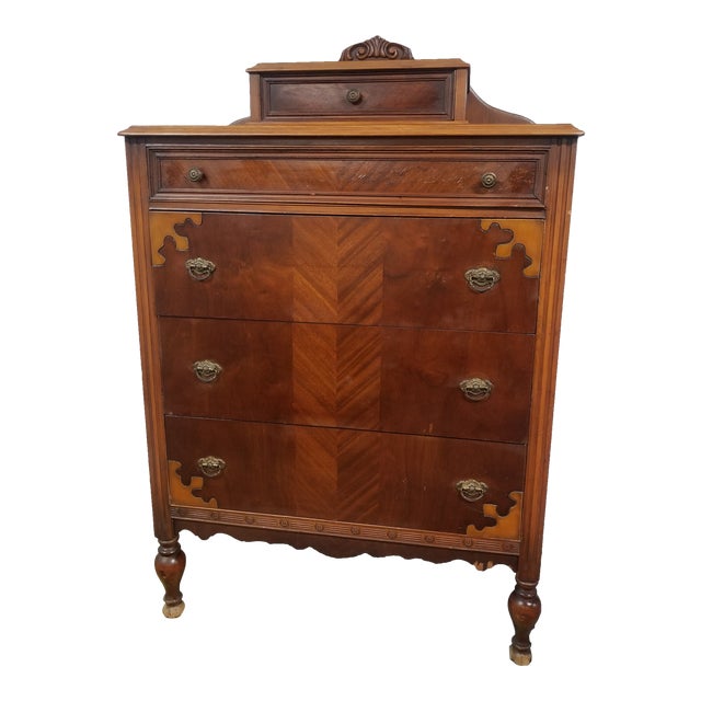 1930's Depression Era Carved Waterfall Highboy Wood Dresser Chairish