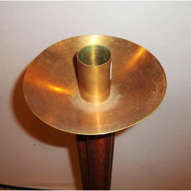 Mid-Century Modern Teak and Brass Standing "Prickets" Candlesticks - a Pair For Sale - Image 4 of 6