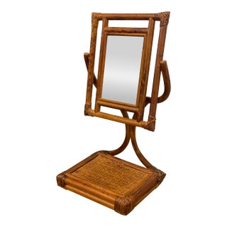 Palm Beach Style Rattan Vanity Mirror For Sale