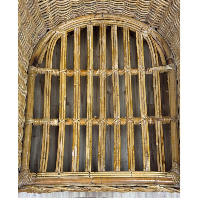 Vintage Braided Wicker Club Chairs With Ottoman For Sale - Image 14 of 16