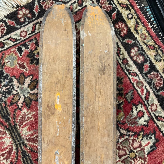 Pair of 1940s Wooden Decorative Vintage Snow Skis For Sale - Image 6 of 11