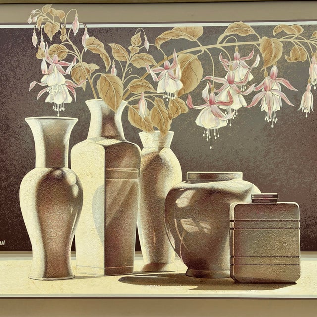 Mid-Century Modern Vintage Letterman Large Framed Flowers and Vases Still Life Canvas Painting For Sale - Image 3 of 11