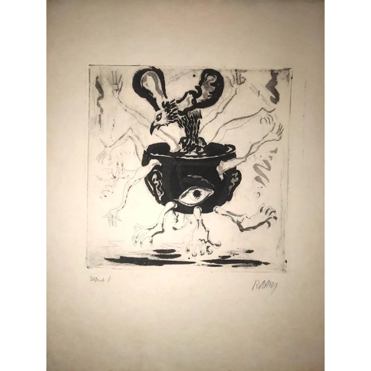 The Human Pot - Original Etching by R. Naly - 1955 1955 | Chairish