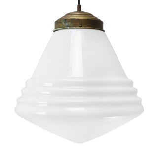 Art Deco Dutch White Reeded Opaline Glass Pendant Lamp from Philips, Holland For Sale