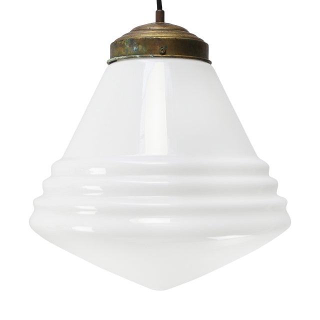 Art Deco Dutch White Reeded Opaline Glass Pendant Lamp from Philips, Holland For Sale