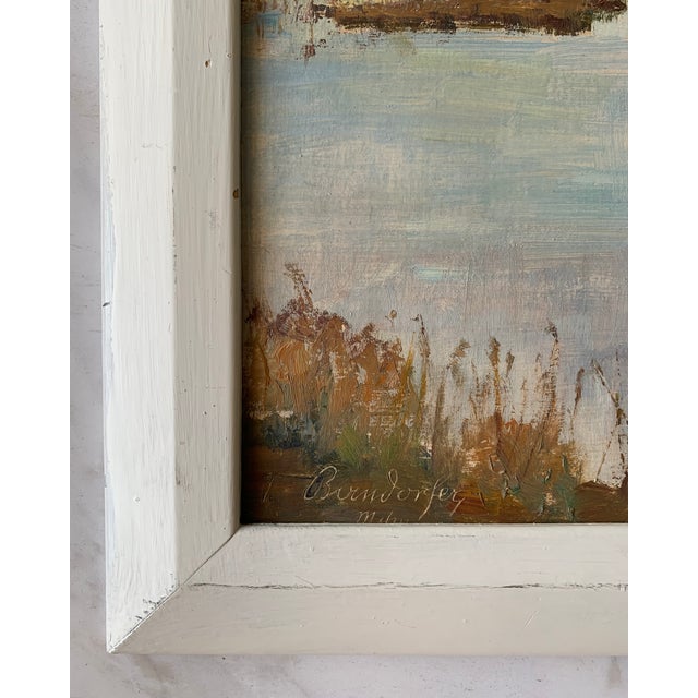 1948 Framed Oil on Cardboard German Landscape Scene For Sale - Image 4 of 11