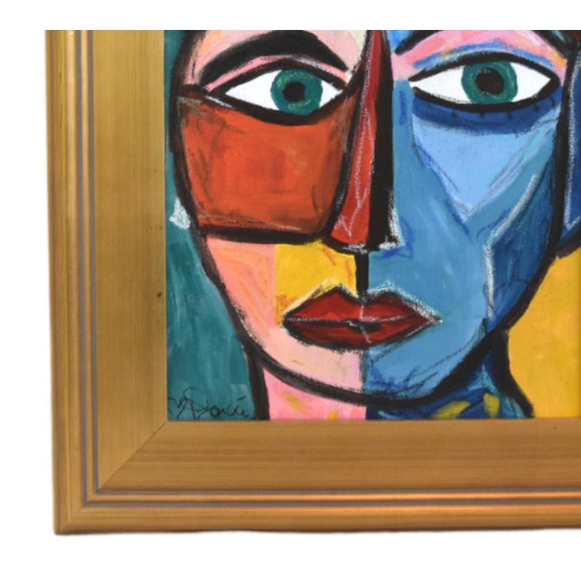 Colorful Picasso-style abstract portrait of a woman on stretched artist canvas. Signed by the talented artist "Franccesca...