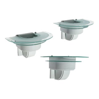 1980s Postmodern Luminaire Industrial Metal Sconces With Glass Saturn Rings in the Manner of Architect Richard Meier - Set of 3 For Sale