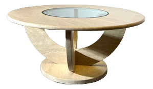 Vintage Travertine Coffee Table with Glass Centre