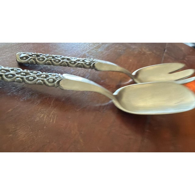 1960s Vintage David Anderson Norway Pewter Salad Utensils Hefty Weight For Sale - Image 5 of 10