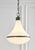 Desginer Amber Lewis Westley 15" Pendant in Bronze Finish and White Glass. Specifications: Height: 19.75" Width: 14.75"...