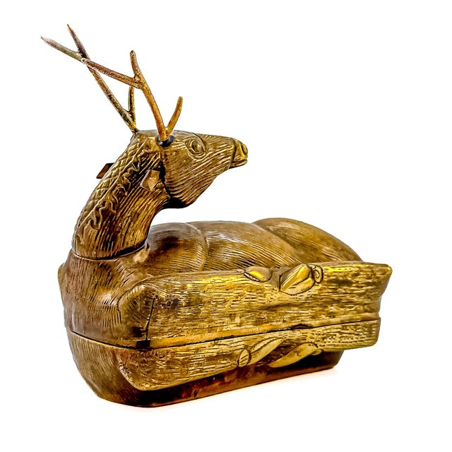 Brass Mid 20th Century Brass Reclining Stag Betel Box by j.w. Robinson's For Sale - Image 8 of 12