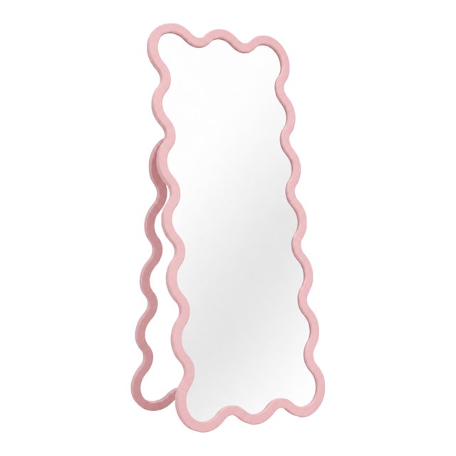 Pink Modern Wavy Free Standing Floor Hvyli 16 Mirror With Custom Color Frame For Sale