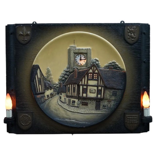 Wall Hanging Clock Depicting a Village Scene, 1950s For Sale