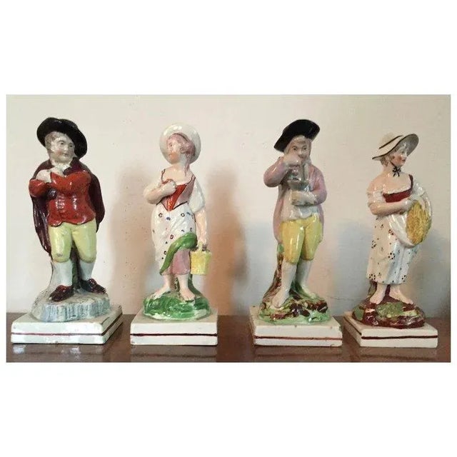 Ceramic Large Early 19th C. English Georgian Pearlware Staffordshire Figures of the Four Seasons - Spring, Summer, Autumn or Fall & Winter - Set 4 For Sale - Image 7 of 11