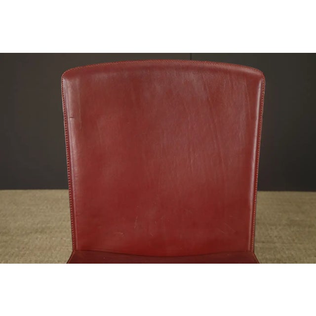 Animal Skin Set of 4 Zanotta Burgundy Leather Dining Chairs, Italy, 1980s, Signed For Sale - Image 7 of 15
