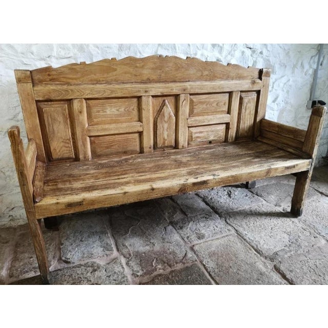 Rustic Anitque Spanish Chestnut Settle Bench, 1880 For Sale - Image 3 of 11