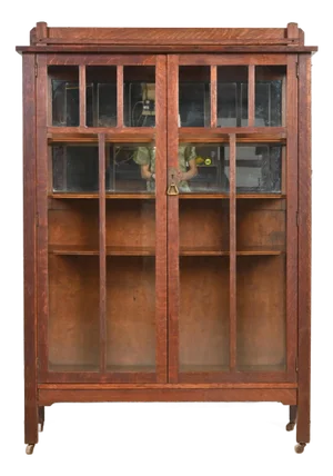 Limbert Style Antique Mission Oak Arts and Crafts Bookcase Cabinet, Circa 1900