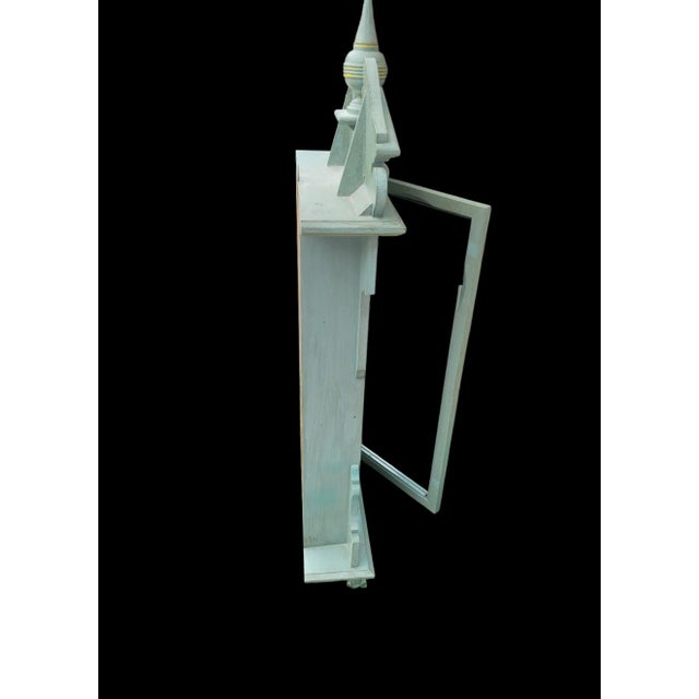 ​Vintage Repurposed Architectural Clock Case Pale Seafoam Blue Curiosity Trinket Cabinet Wall Shelf For Sale In West Palm - Image 6 of 12