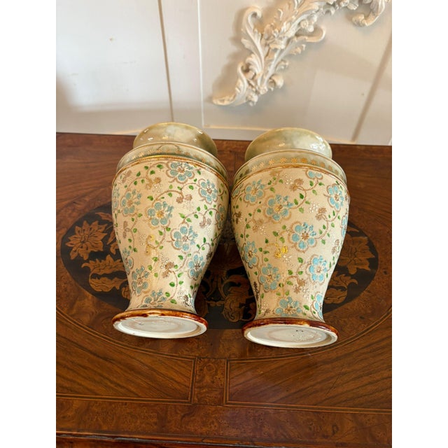 Ceramic Antique Victorian Vases from Royal Doulton, 1880s, Set of 2 For Sale - Image 7 of 15