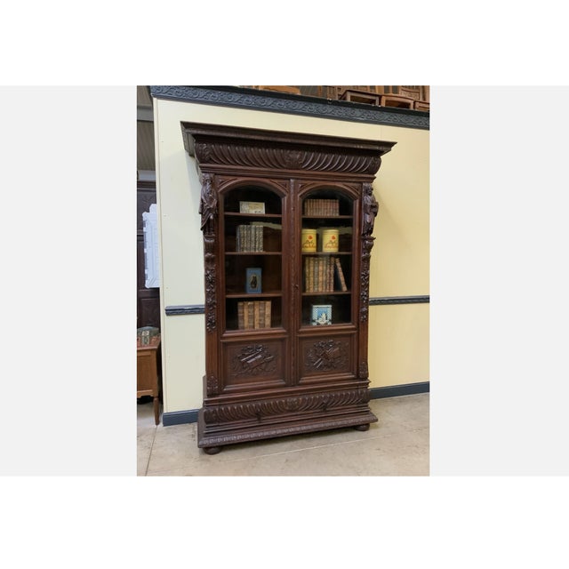 Wood Antique Neo-Renaissance Display Bookcase, 1870 For Sale - Image 7 of 14