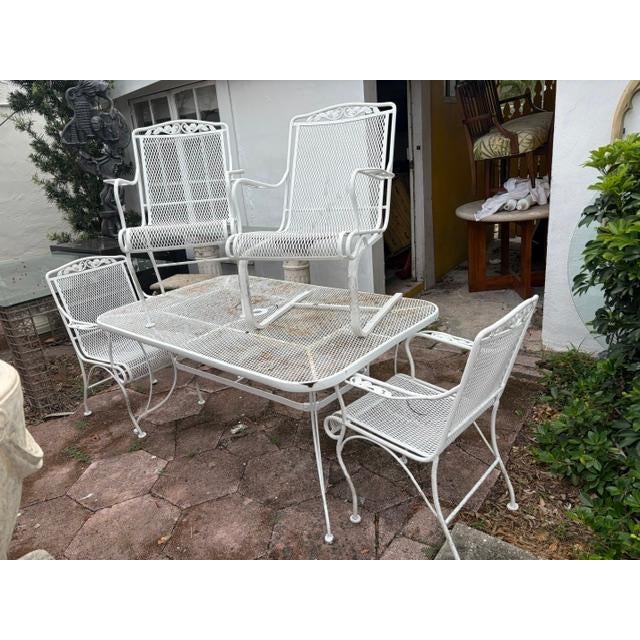 Large Vintage Table and Wrought Iron Table & 5 Chairs For Sale - Image 4 of 11