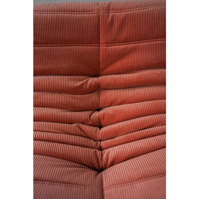 Coral Corduroy Togo Three-Seat Sofa by Michel Ducaroy for Ligne Roset For Sale - Image 3 of 10