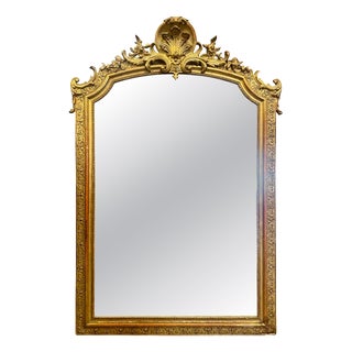 Large Antique French Gold Gilt Over Mantle Mirror, 1840 For Sale