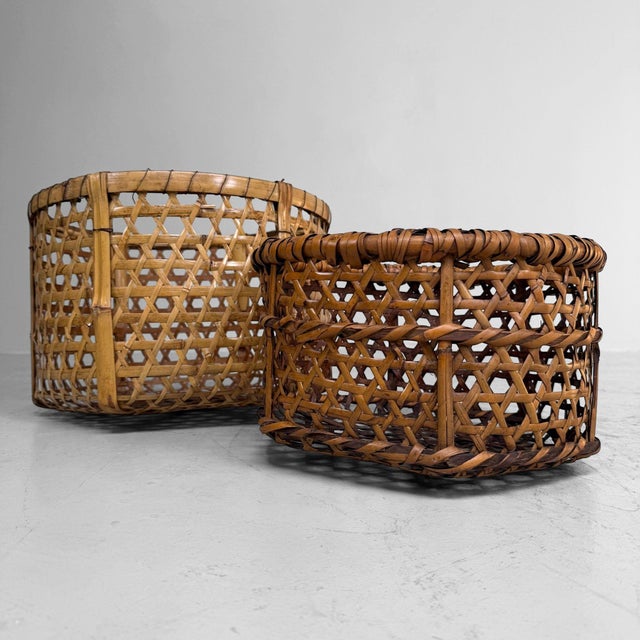 1950s Shōwa Japanese Bamboo Baskets, 1950, Set of 2 For Sale - Image 5 of 9