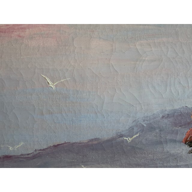 Blue Late 20th Century Framed VTG Oil Painting Seascape Signed Theddy Peterson Coastal Waves Rocks Art For Sale - Image 8 of 10