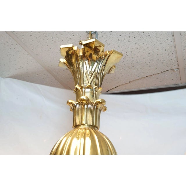 Six-Arm Gilt Bronze Deco Chandelier with Fluted Design Work For Sale - Image 4 of 5