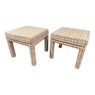 Vintage Plaid Upholstered Parson Stools- a Pair For Sale