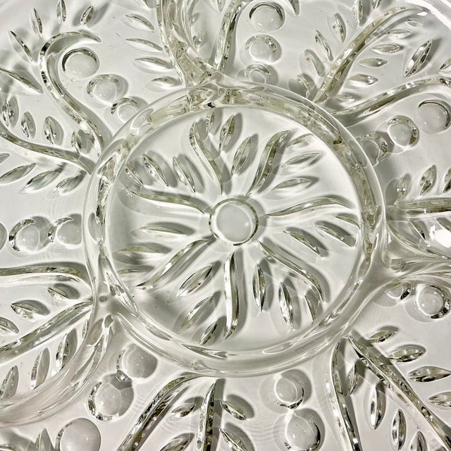 Glass Mid-Century Americana Hollywood Regency Boho Chic Divided Cut Glass Serving Platter. For Sale - Image 7 of 9