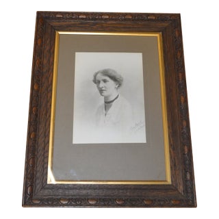 Vintage Carved Oak Wood Rectangular Picture Frame W/ Glass For Sale