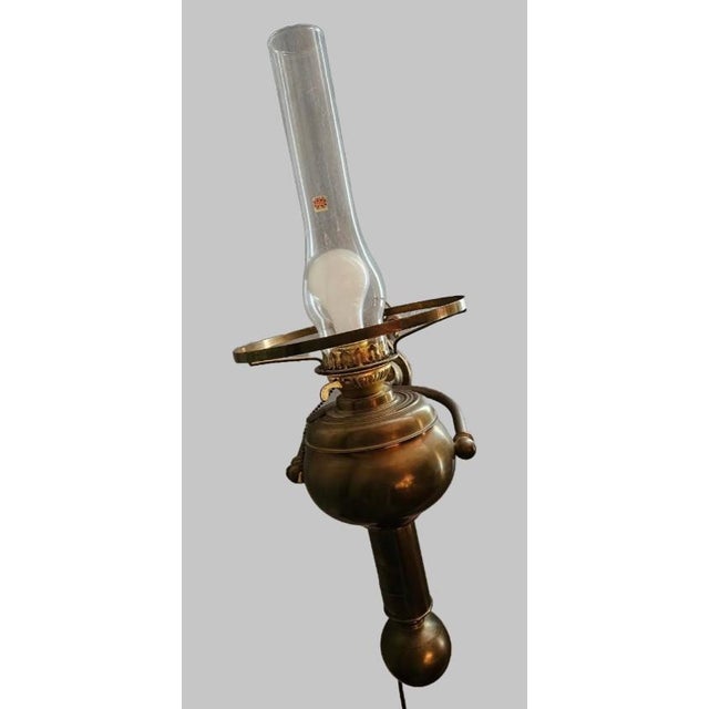 C Gray Chandlers 1882 Scotland Green Cased Glass Brass Gimble Wall Mount Lamp For Sale - Image 10 of 18