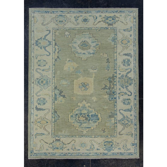 Gray Turkish Oushak Rug 3'10" x 5'3" #17007 For Sale - Image 8 of 8