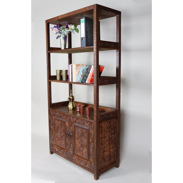 Hand Carved Oriental Wooden Cabinet Bookshelf Shelf, Nuristan, Afghanistan, 1980s For Sale - Image 4 of 15