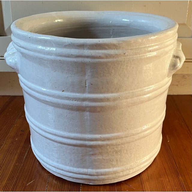 American Art Pottery White Barrel Form Flower Pot Planter or Jardiniere For Sale - Image 12 of 12