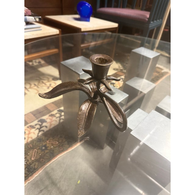 Metal Scott Nelles Floral Bronze Candleholder, 1986 For Sale - Image 7 of 10