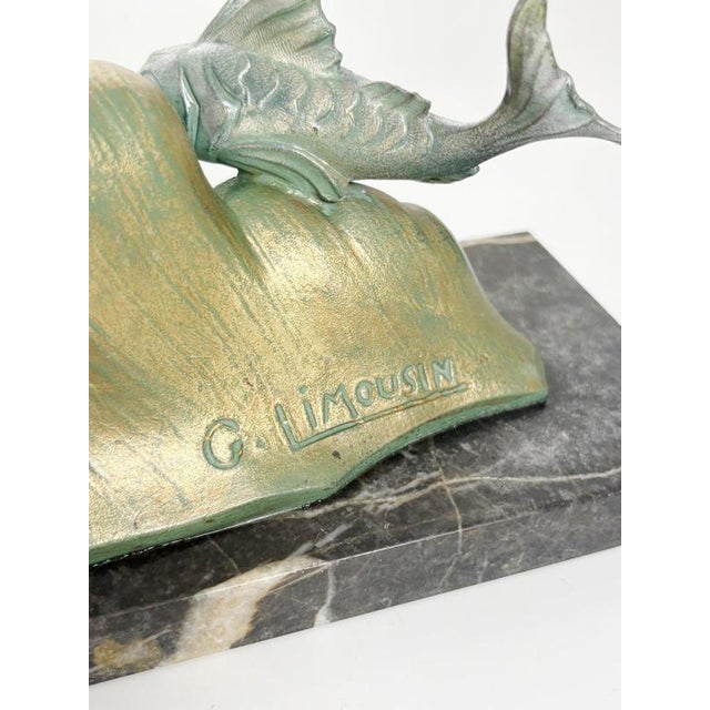 1950s Bronze and Marble Fish Sculpture, France, 1950s For Sale - Image 5 of 14
