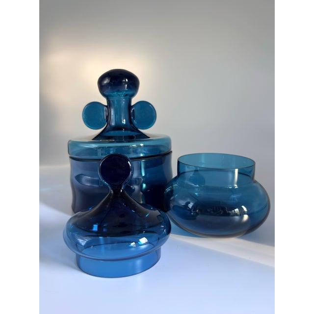 1960s Vintage Blue Glass Lidded Jars by Bertil Vallien for Boda, 1960s, Set of 2 For Sale - Image 5 of 18