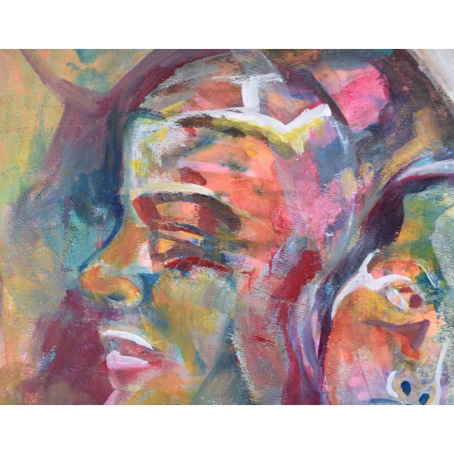 Vibrant double protrait by California artist Virginia J. Hughins (American, 1923-2004). There are two portraits in this...