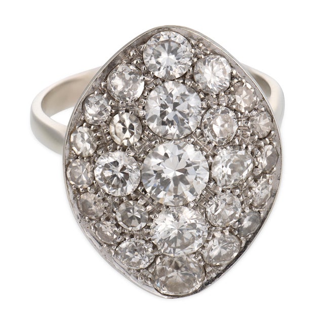 Art Deco 1930s Art Deco 3.50 Carat Diamond 18k White Gold Navette Ring, Size 9.25 For Sale - Image 3 of 6
