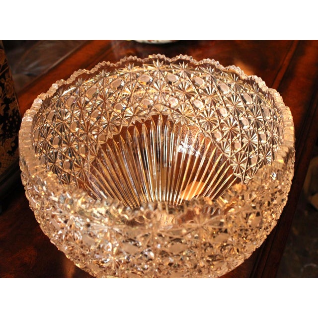 Glass 1920s Stunning Large American Brilliant Cut Glass Centerpiece Serving Bowl For Sale - Image 7 of 11