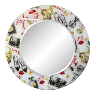 Modern Hello Beautiful Round Wall Mirror For Sale