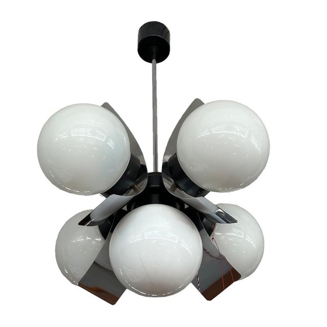 Mid-Century Modern Mid-Century Modern Chrome-Plated and Glass Pendant Lamp, 1970s For Sale - Image 3 of 4
