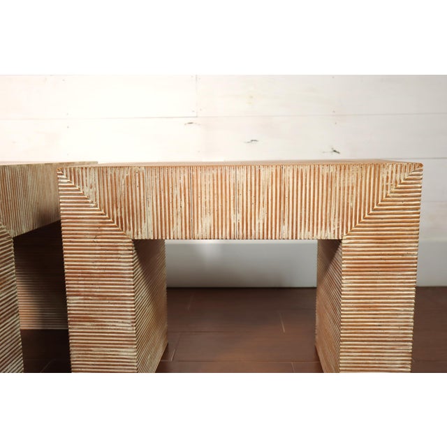 Wood Vintage Pair Sarreid Stool Bench Table Stacked Striped Wood Made in Spain Minimalist Boho Chic Japandi For Sale - Image 7 of 11