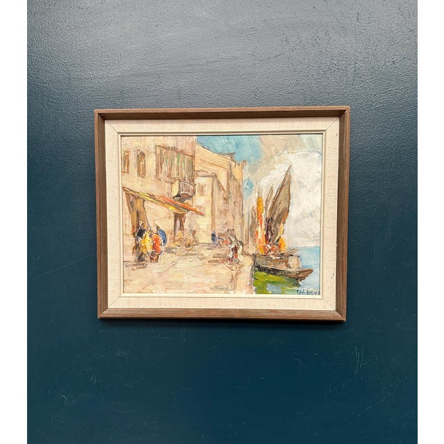 Original Swedish Oil on Panel – “Harbour Motif” by Knut Norman (1896–1977) – Signed – Vintage & Framed – 55 × 47 cm (21.7"...
