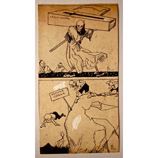 Gabriele Galantara, Ultima Corsa-Last Race, Mixed Media Drawing, 1910s For Sale